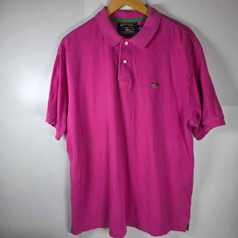American Living Mens Pink Short Sleeve Cotton Pique Polo‎ Shirt XL Eagle Logo